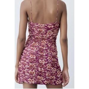 Zara Womens Purple Gold Metallic Twist Front Draped Ruched Mini Dress Size S